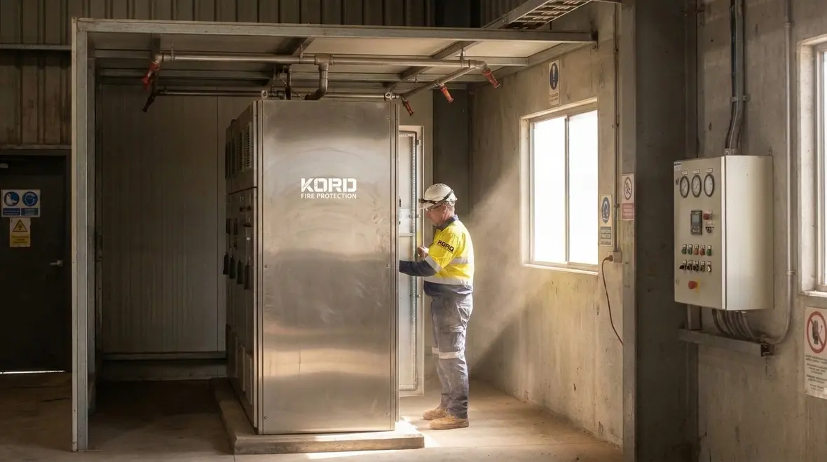 Server room protected by a clean agent fire suppression system