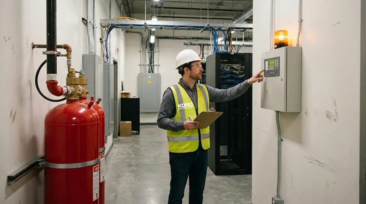 Clean agent system control panel and operator training walkthrough