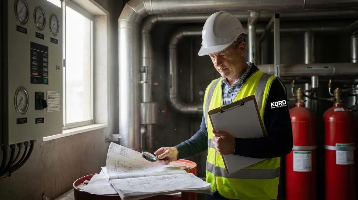 Clean agent system design documents showing metric and imperial measurement coordination