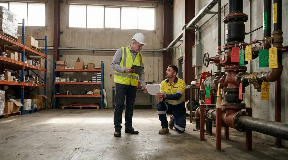 Fire protection inspection deficiencies identified with visible tagging