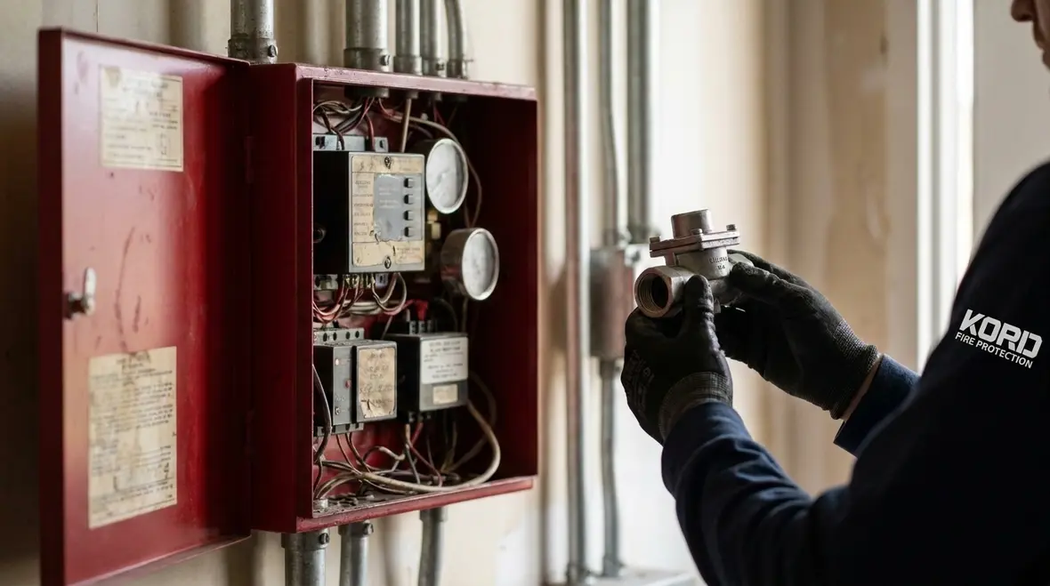 Commercial fire protection component testing including gauges and supervisory devices