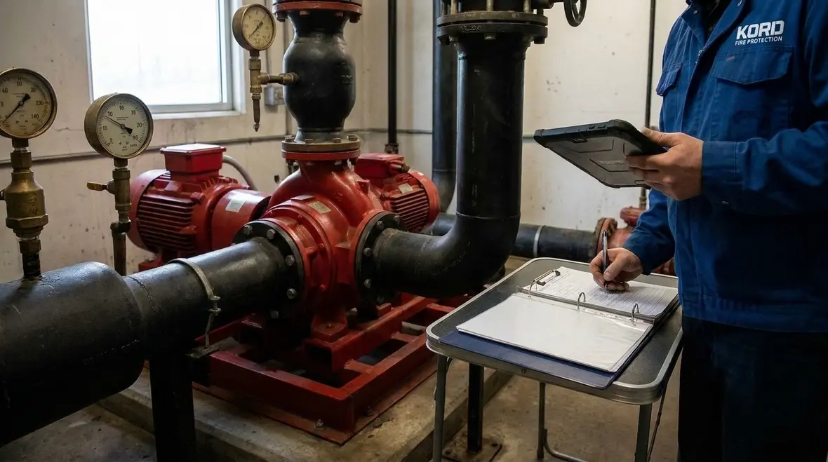 Fire pump gauges and controller checked during NFPA 25 testing
