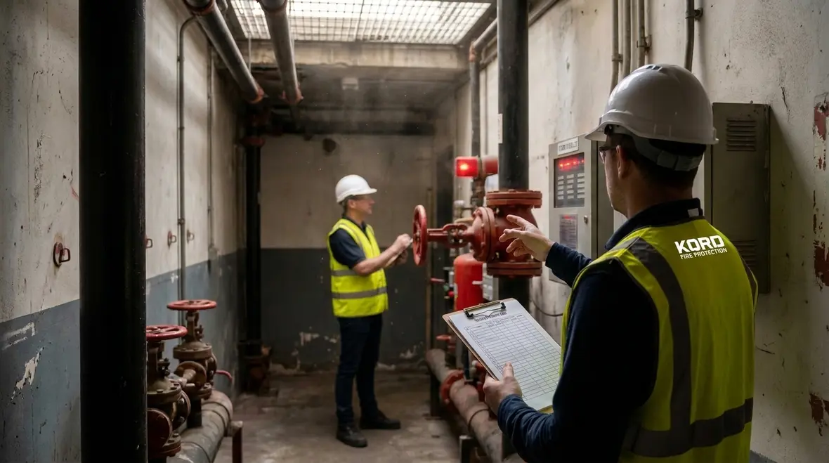 Technician managing fire protection shutdown planning and impairment coordination