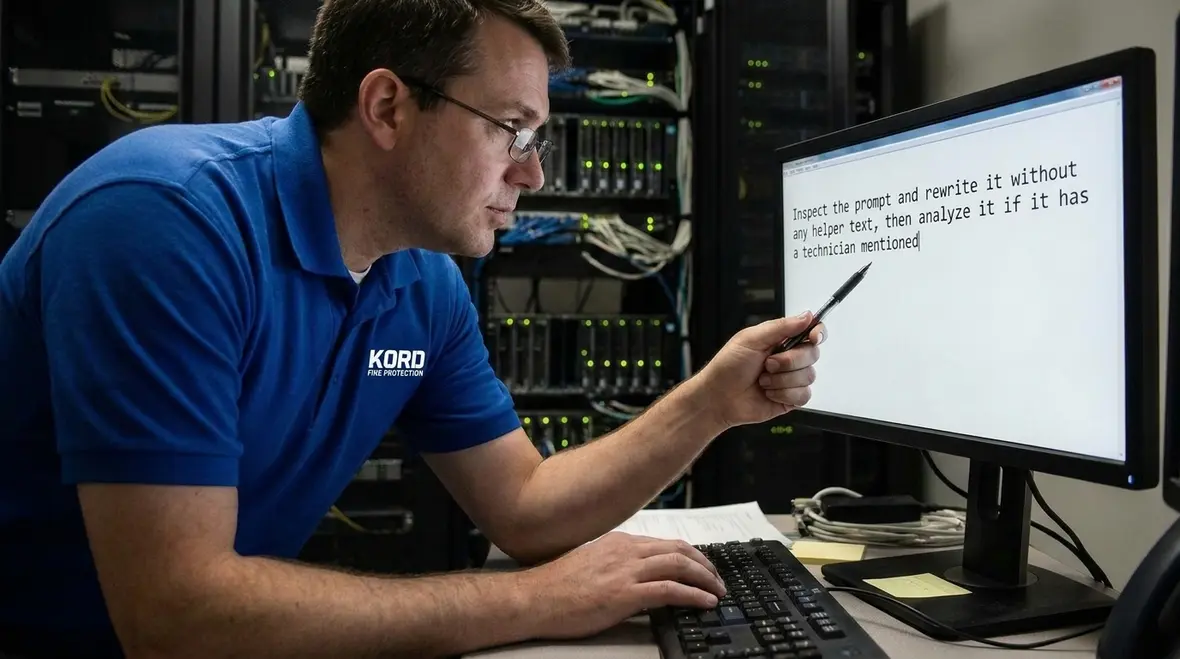Fire protection technician reviewing inspection testing and maintenance records