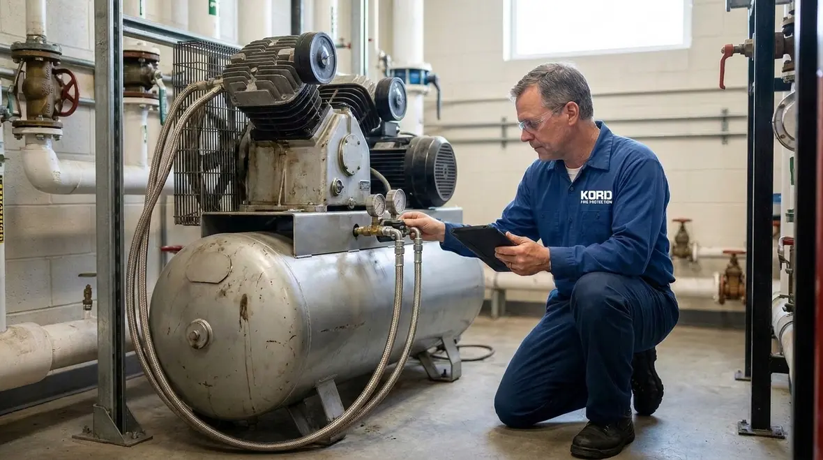 Air compressor inspection for fire protection system reliability