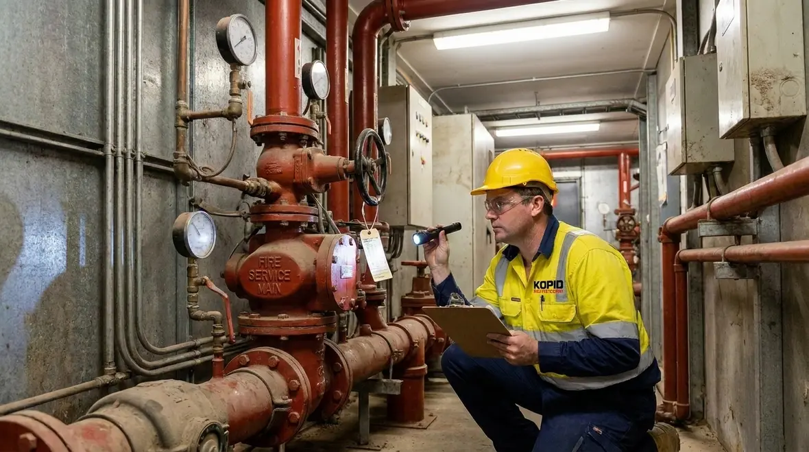 Private fire service main inspection and corrective planning in an industrial facility