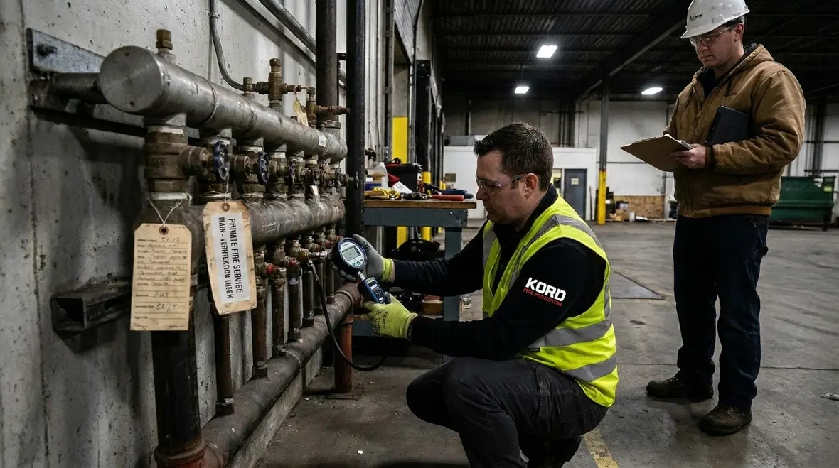 Coordinating repairs and verification for private fire service mains