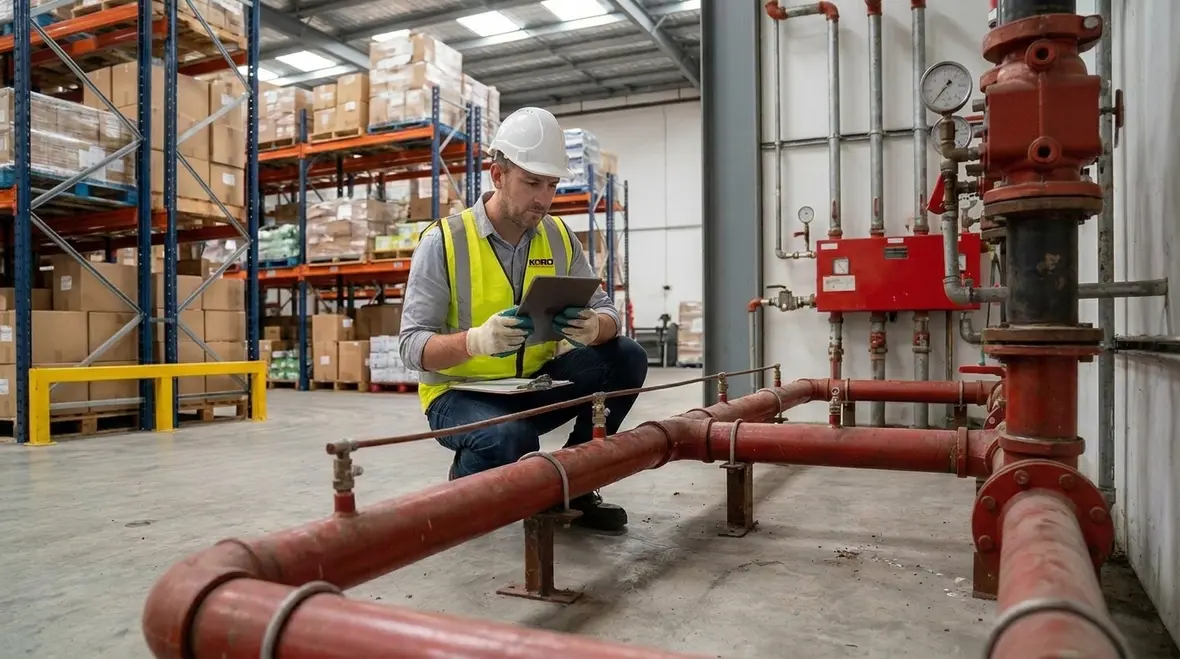 Water mist system inspection components in a commercial facility