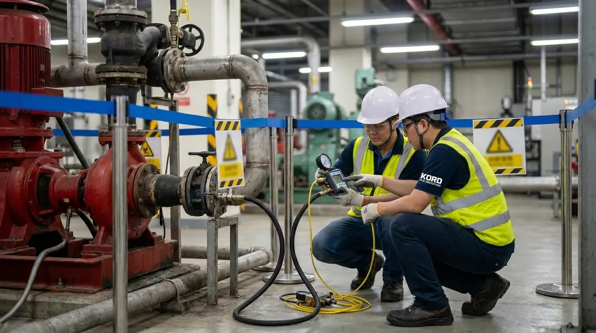 Fire protection water supply performance testing with gauges and flow verification