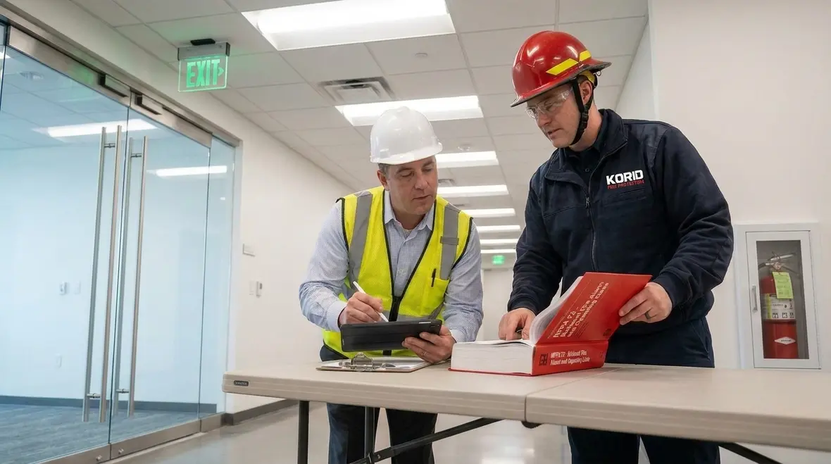 Facility team reviewing NFPA code cross references for compliance planning