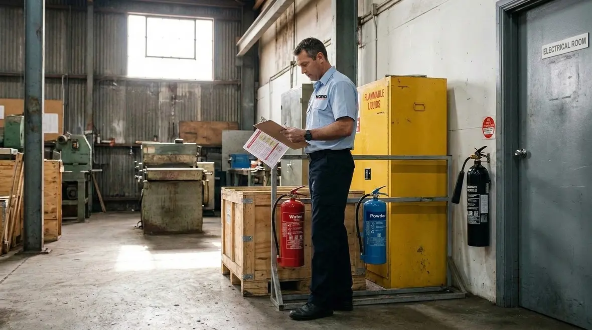 Business fire safety review with correctly matched extinguisher types