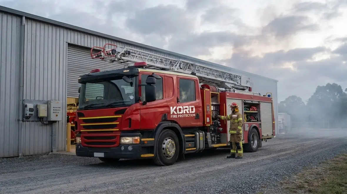 Aerial fire truck equipment arranged for response readiness