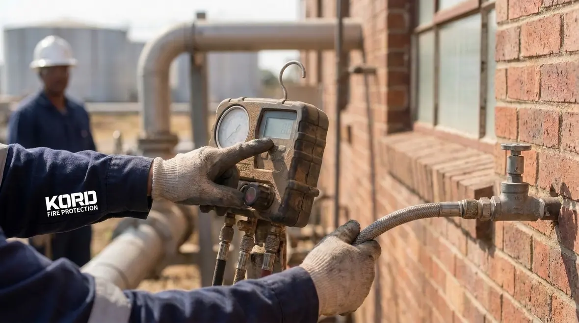 Hydrant flow test gauges showing static and residual pressure