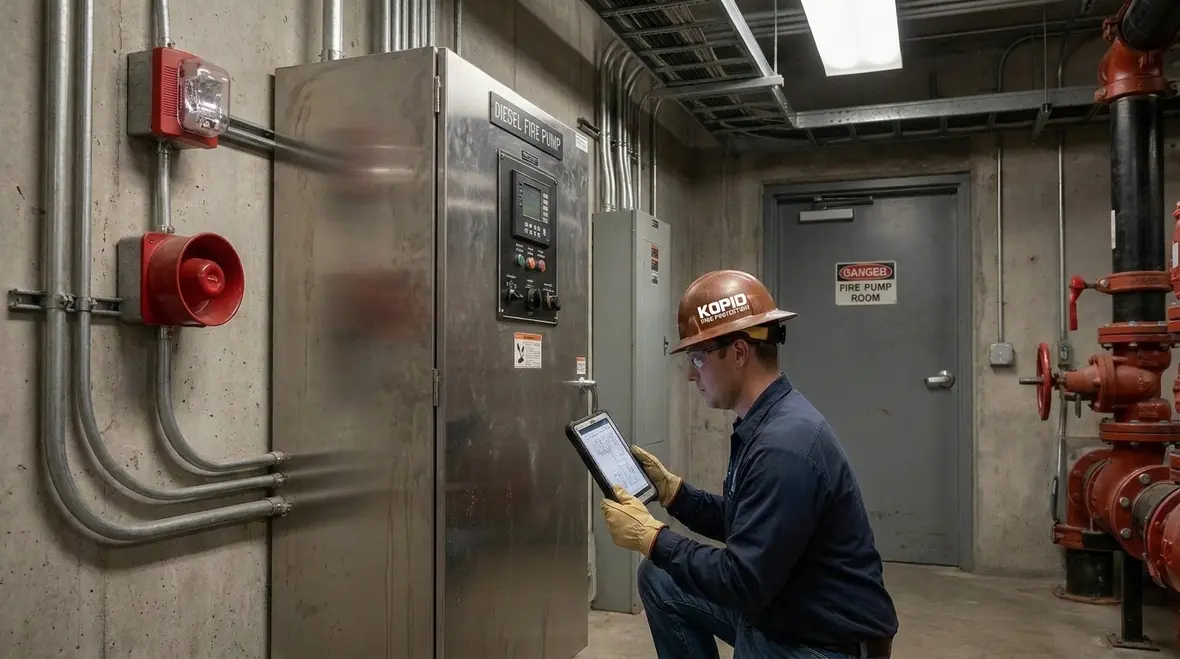 Diesel fire pump controller supervision and status monitoring