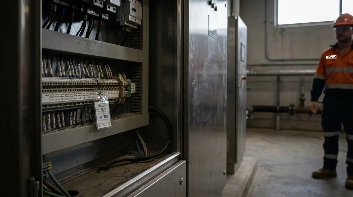 Electric fire pump controller cabinet in a commercial pump room