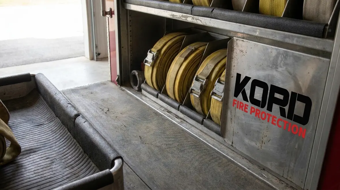 Fire apparatus hose layout supporting faster deployment in commercial and industrial response