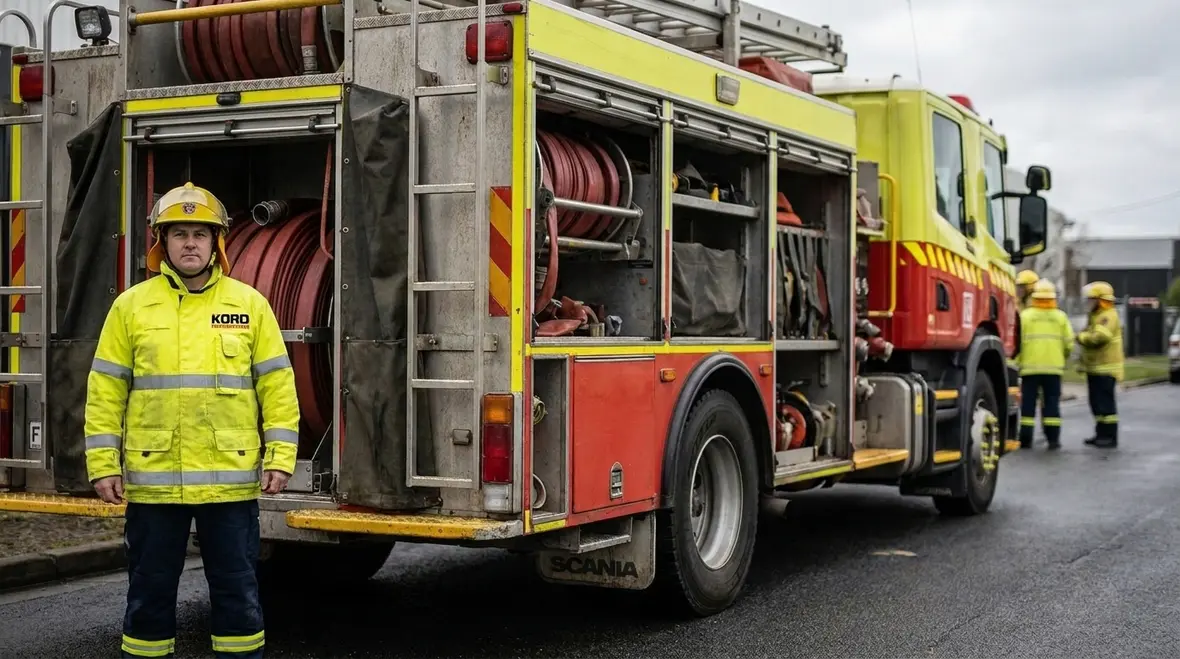 Secure hose storage layout on fire apparatus aligned with NFPA 1900 Section 12.9