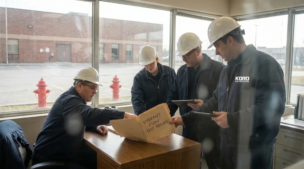 Site team reviewing fire hydrant markings and access clearance