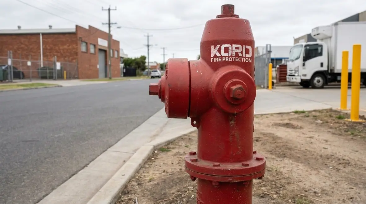 NFPA 291 fire hydrant color coding on a commercial site