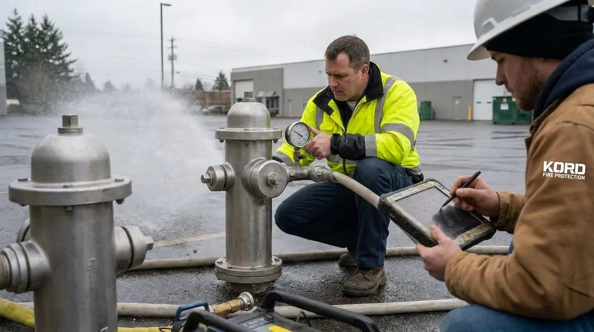 Fire hydrant flow test layout and pressure measurement