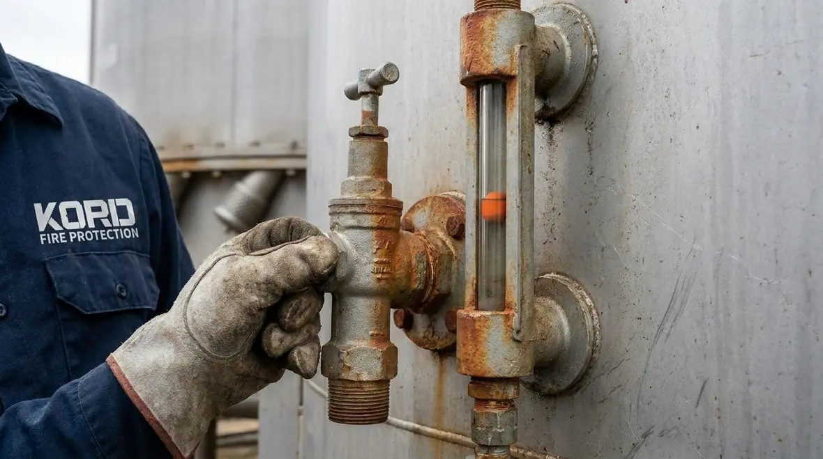 Fire protection water tank and associated piping inspected for water supply reliability