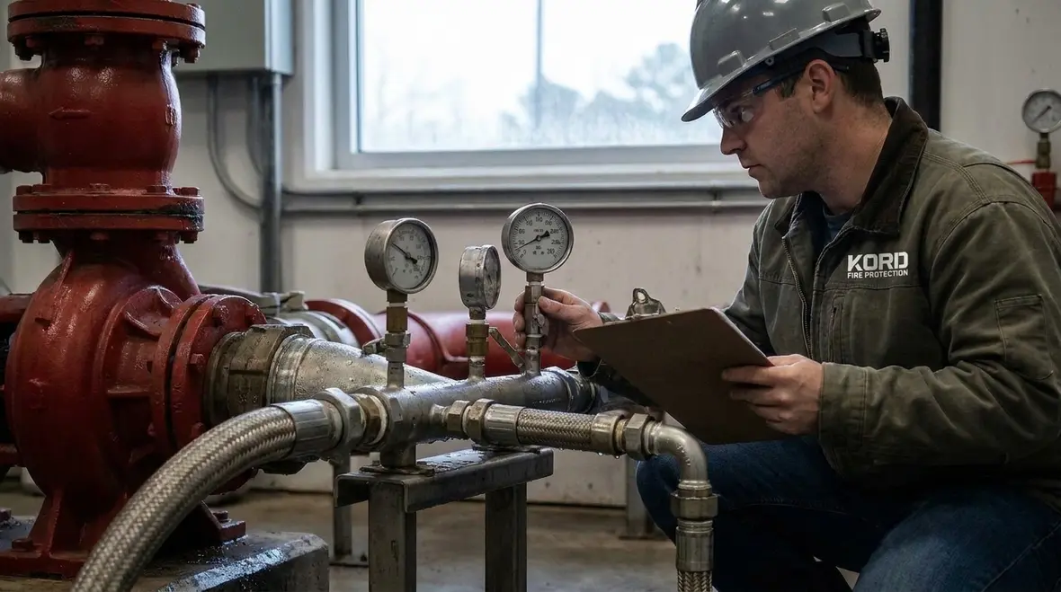 Hydrostatic testing of fire pump piping before acceptance