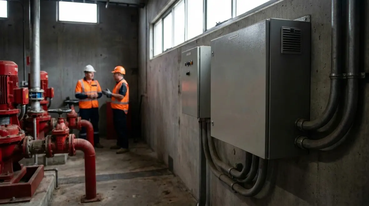 Fire pump controller installed in a protected accessible pump room