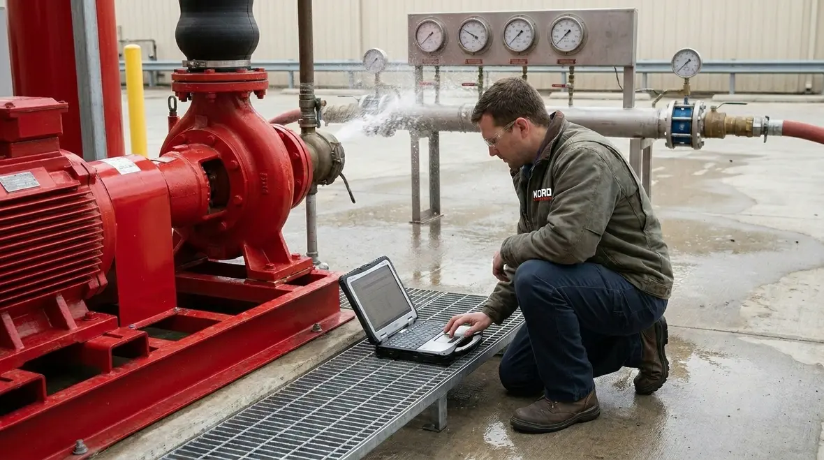 Documenting fire pump flow test results and pressure readings