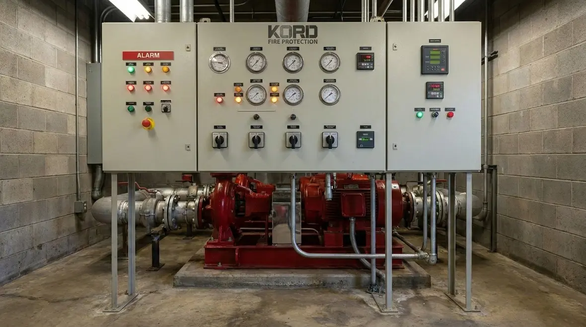 Routine maintenance inspection inside a fire pump room