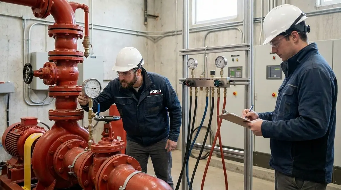 Fire pump testing setup for NFPA 20 Section 4.4 measurements