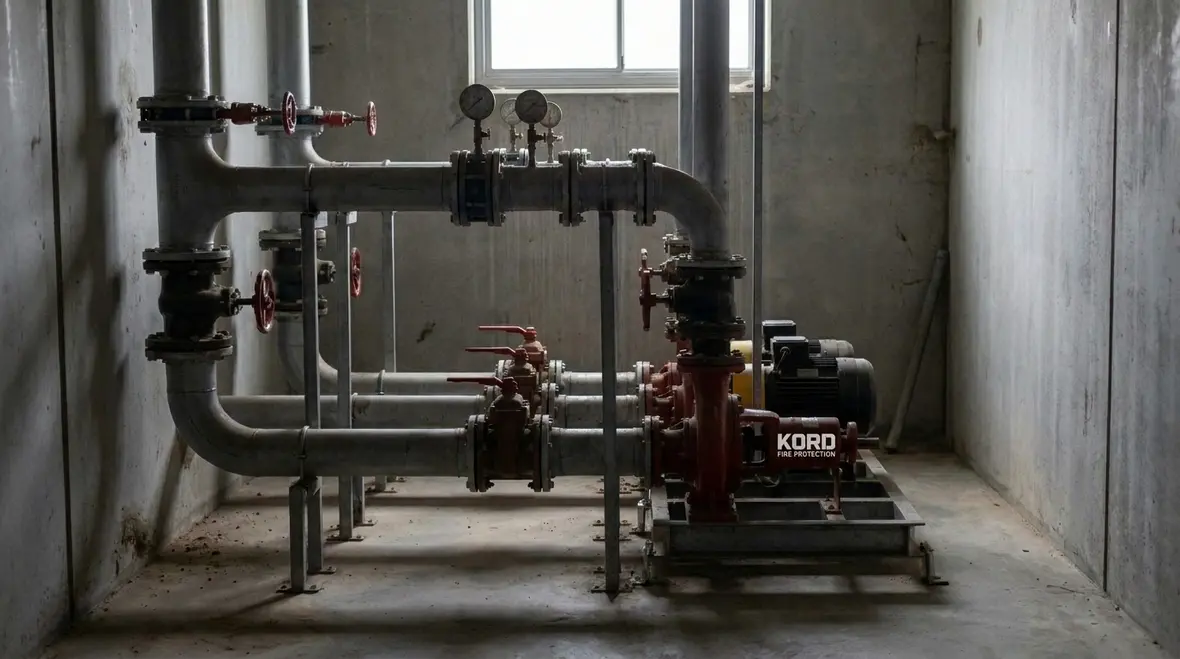 Fire pump suction piping layout and discharge piping arrangement in a pump room