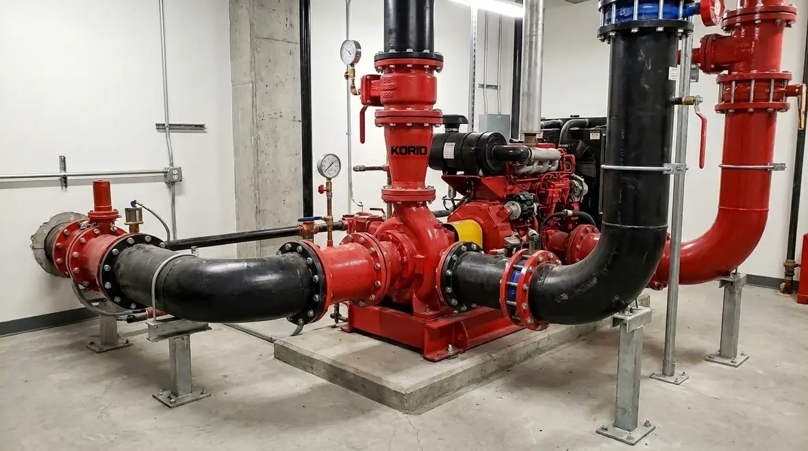 NFPA 20 fire pump suction and discharge piping requirements in a commercial pump room