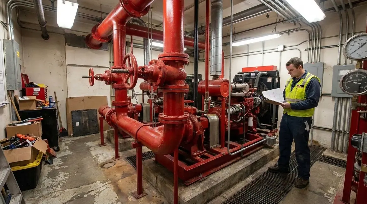 Facility technician identifying early signs of fire pump trouble