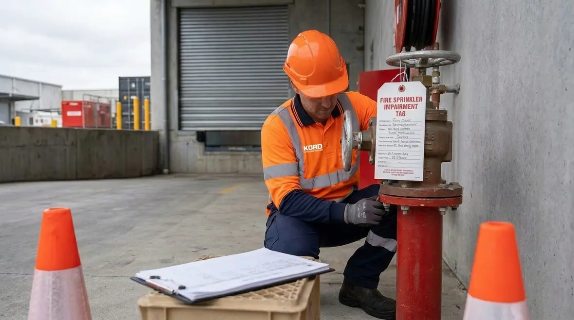 Fire sprinkler impairment tag attached during system shutdown