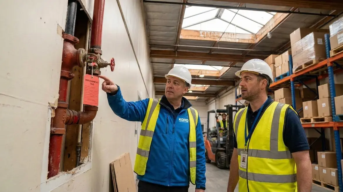Standpipe or sprinkler system impairment control tag in facility
