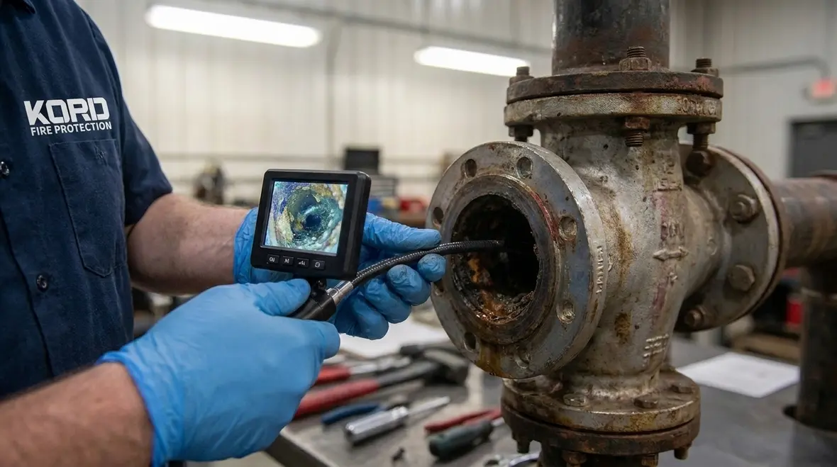 Internal sprinkler pipe obstruction inspection and testing