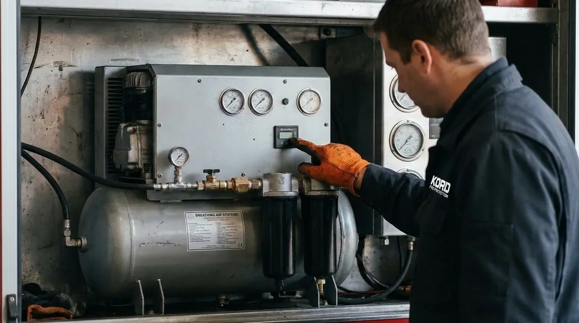Fire apparatus air system controls and breathing air refill equipment