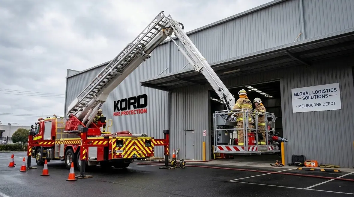 Elevating platform fire apparatus positioned for aerial access compliance