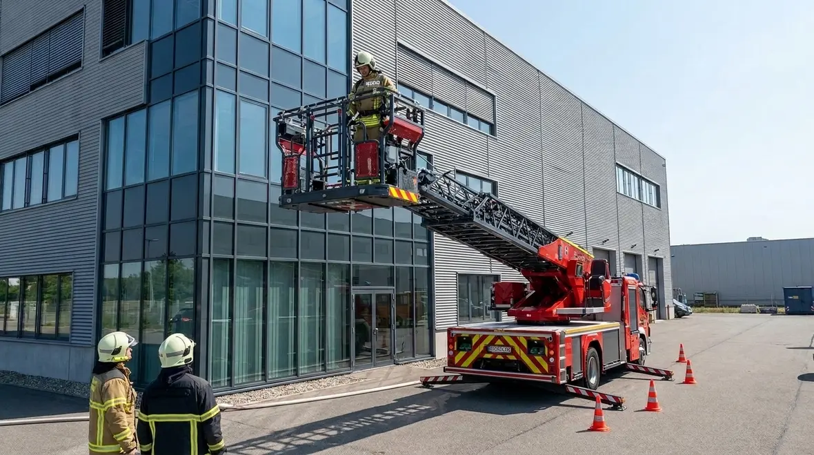 Fire truck elevating platform meeting NFPA 1900 Section 20.15 standards
