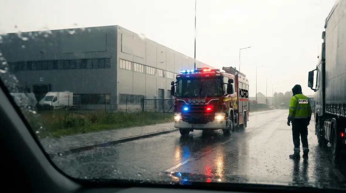 Technician reviewing fire truck warning light placement and condition