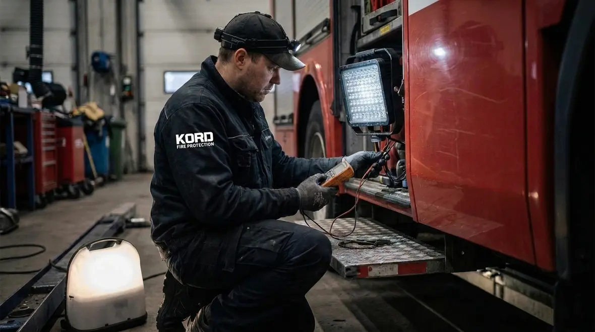 Well maintained fire truck scene lighting system ready for emergency response