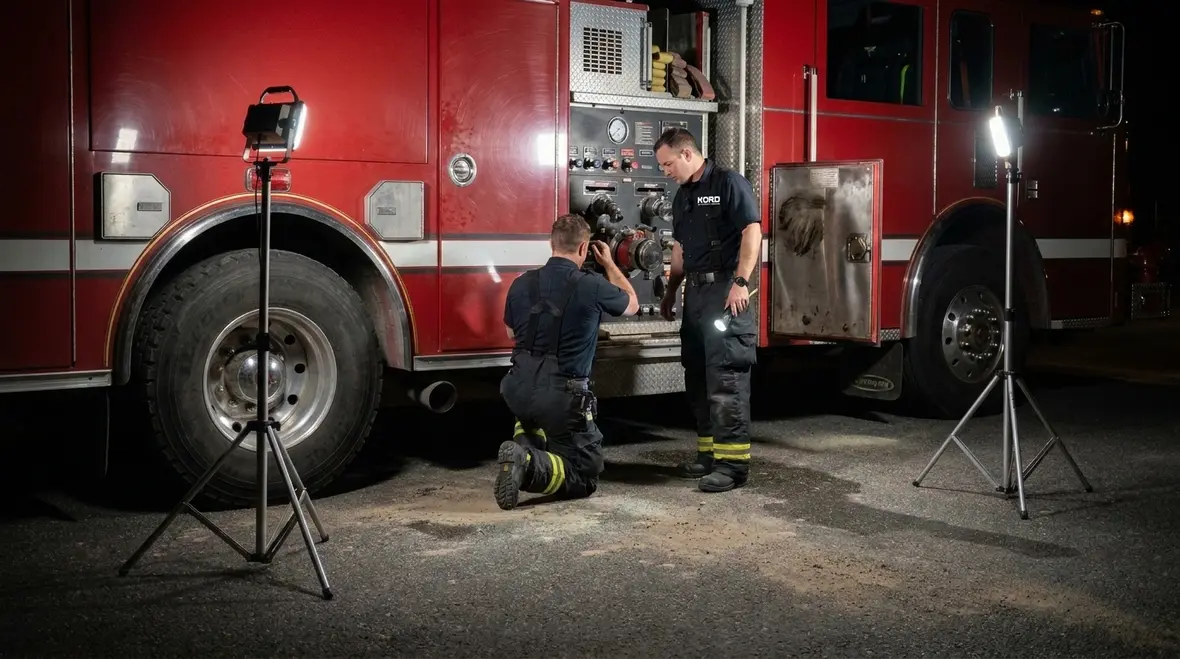 Work light coverage around compartments, steps, and equipment access points