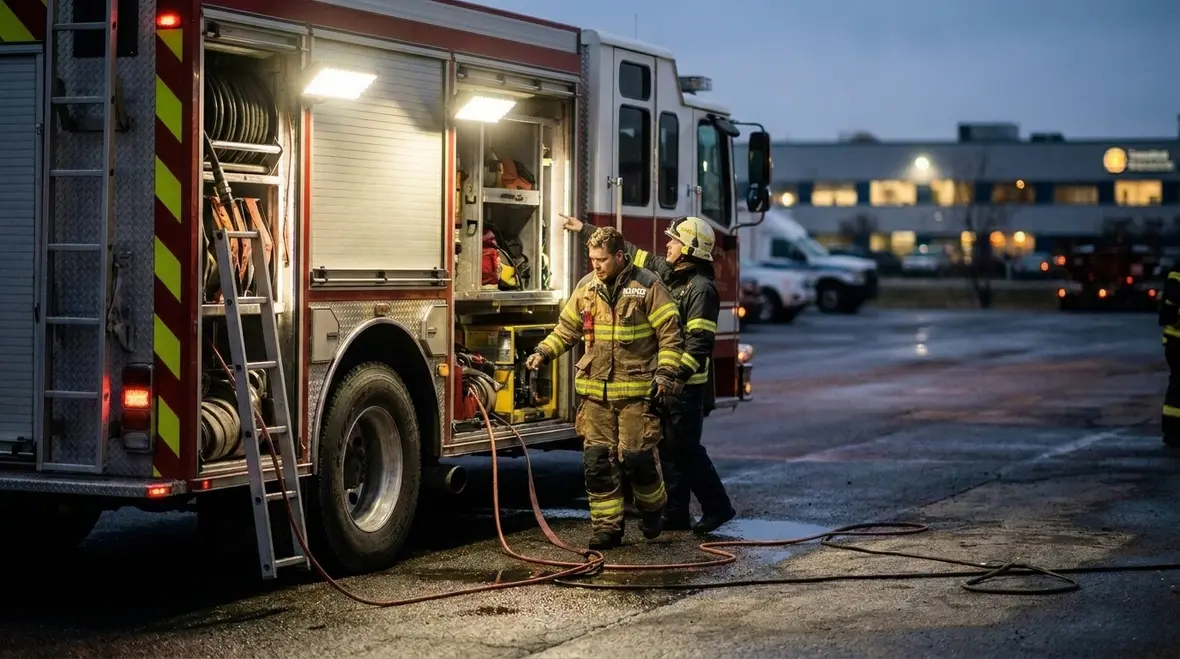 Crew visibility around fire truck with work lights deployed