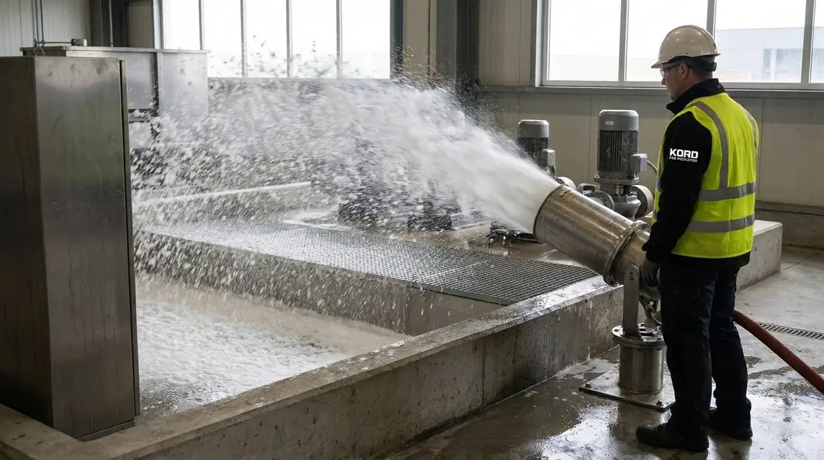 Technicians verifying foam proportioning and discharge performance