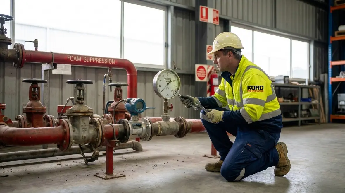 Foam suppression equipment being tested at a special hazard facility