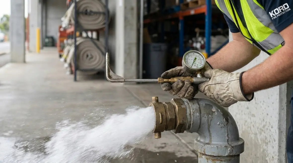 Hydrant flow testing setup with static residual and pitot pressure readings