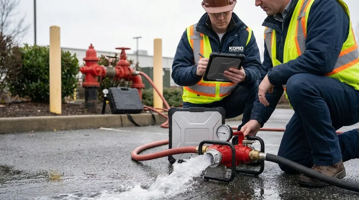 Commercial hydrant flow test procedure with water discharge and site review