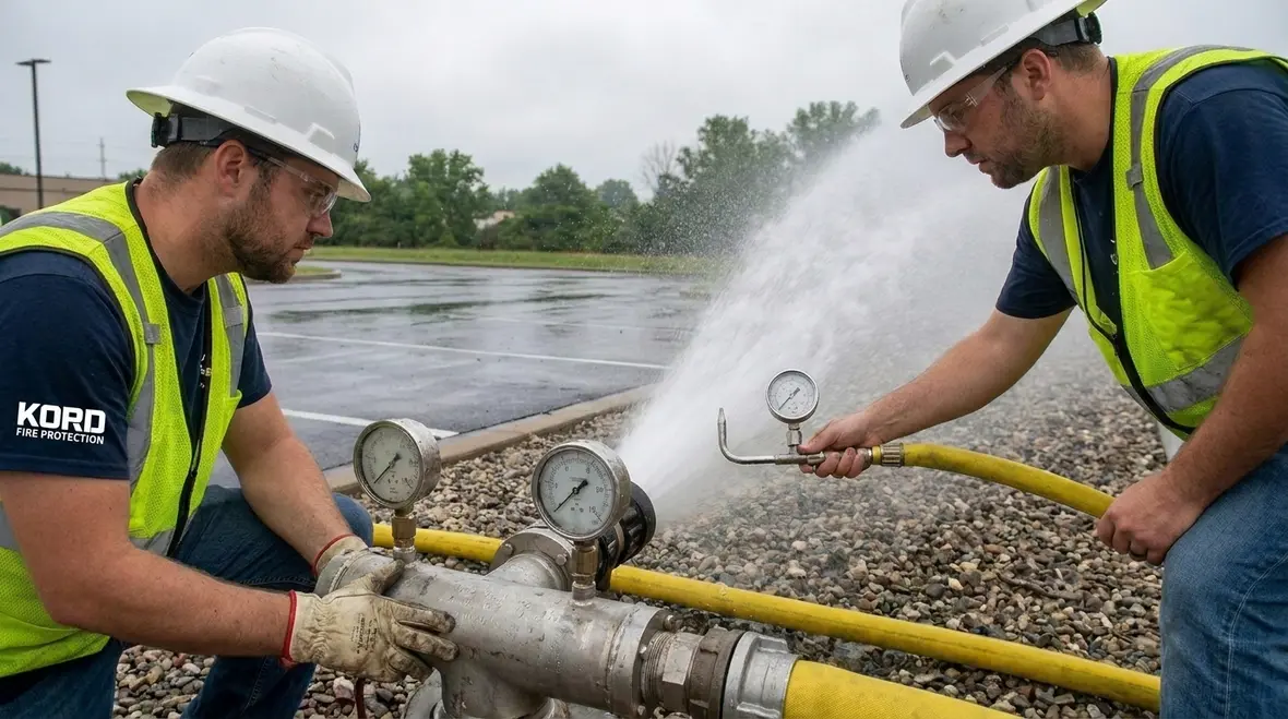 Hydrant flow testing gauges hose and adapters arranged for inspection