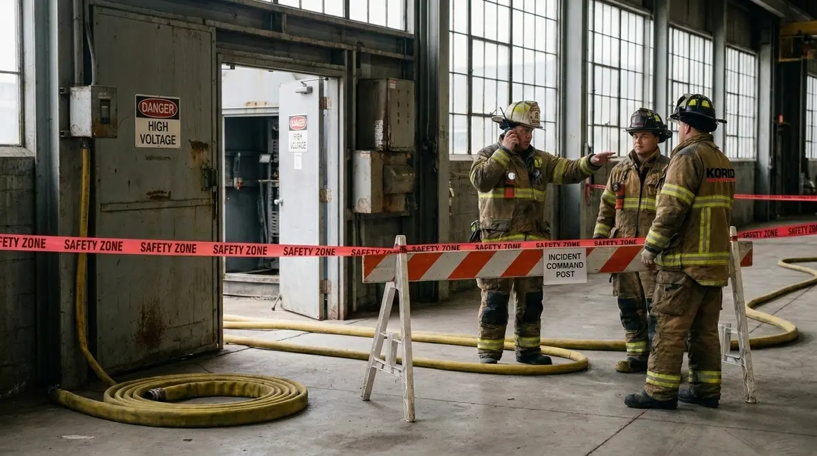 ICS fire scene authority in action at an industrial or commercial property
