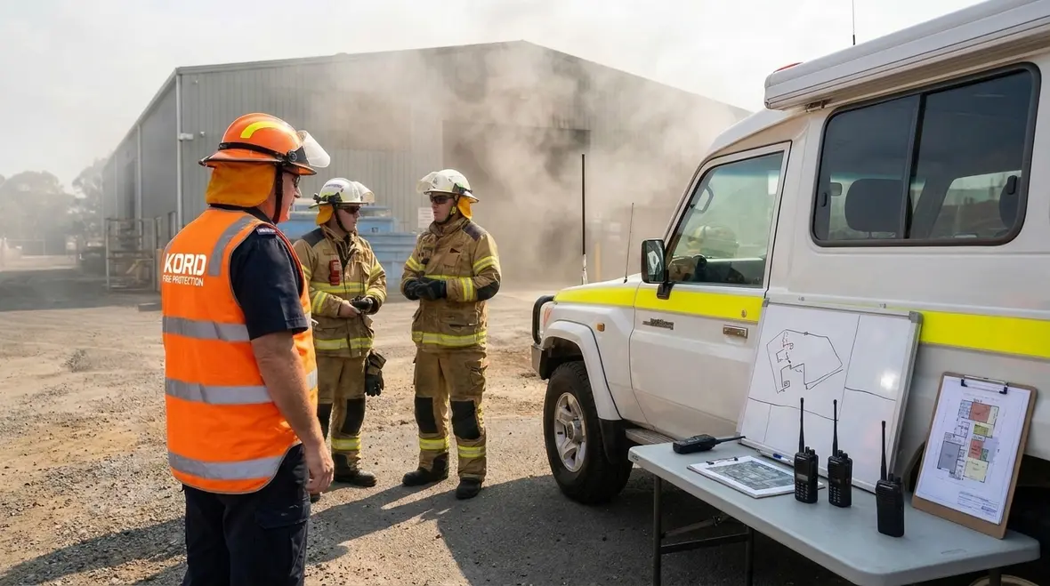 Incident commander coordinating fire duties at an active emergency scene